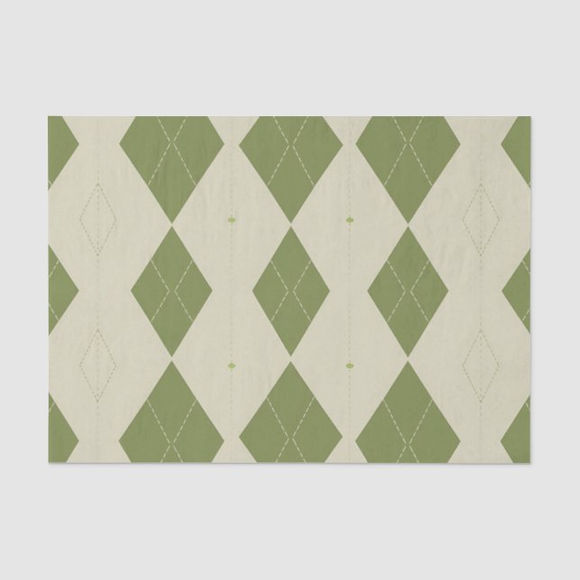 Papel De Seda Patrón de diamante Argyle verde oliva (Anverso)