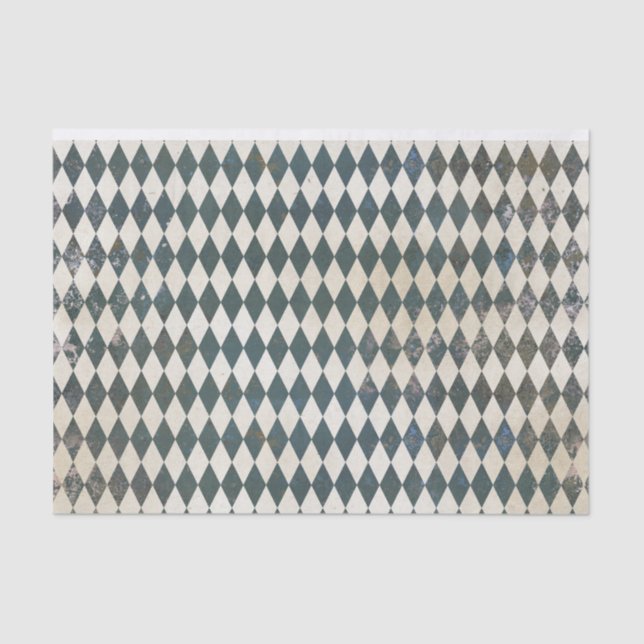 Papel De Seda Patrón de diamante de arlequín verde (Anverso)