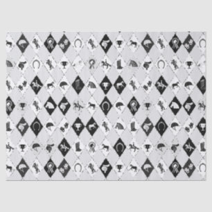 Papel De Seda Patrón de diamante ecuestre blanco y negro elegant