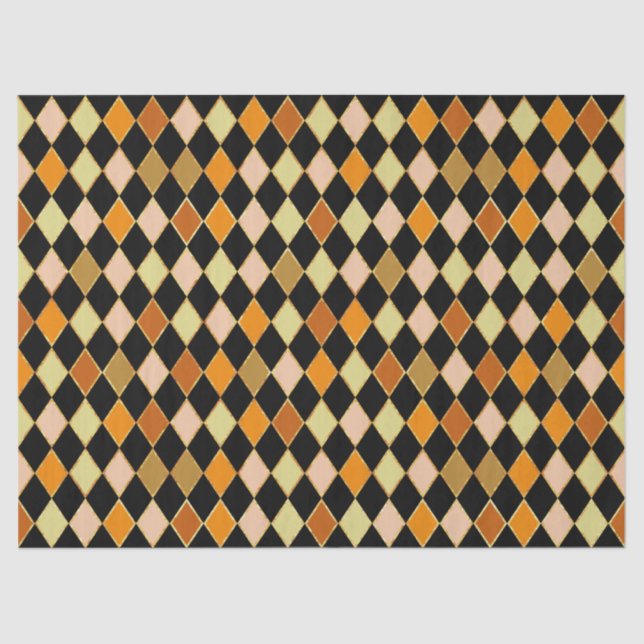 Papel De Seda Patrón de diamante negro Naranja retro festivo (Anverso)