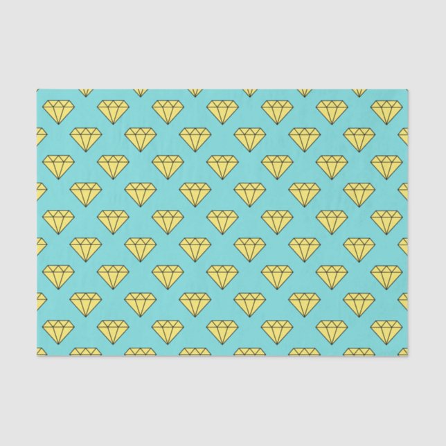 Papel De Seda Patrón de diamantes - Amarillo y Turquesa (Anverso)