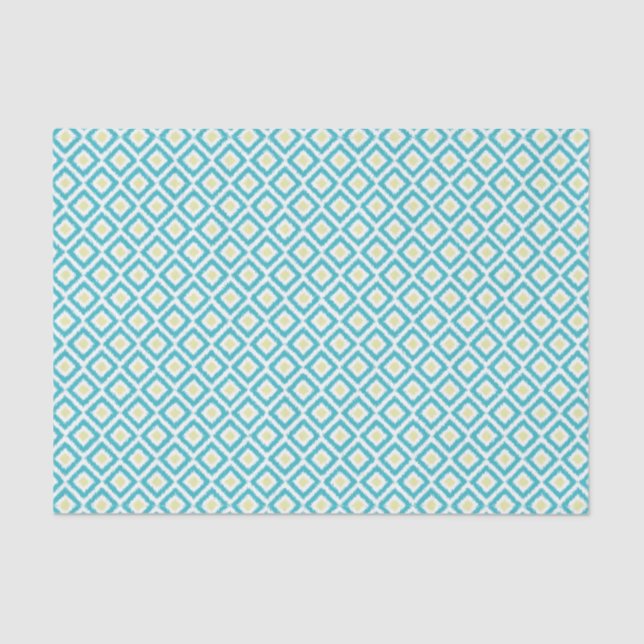 Papel De Seda Patrón de diamantes Aqua y Ikat Amarillo (Anverso)