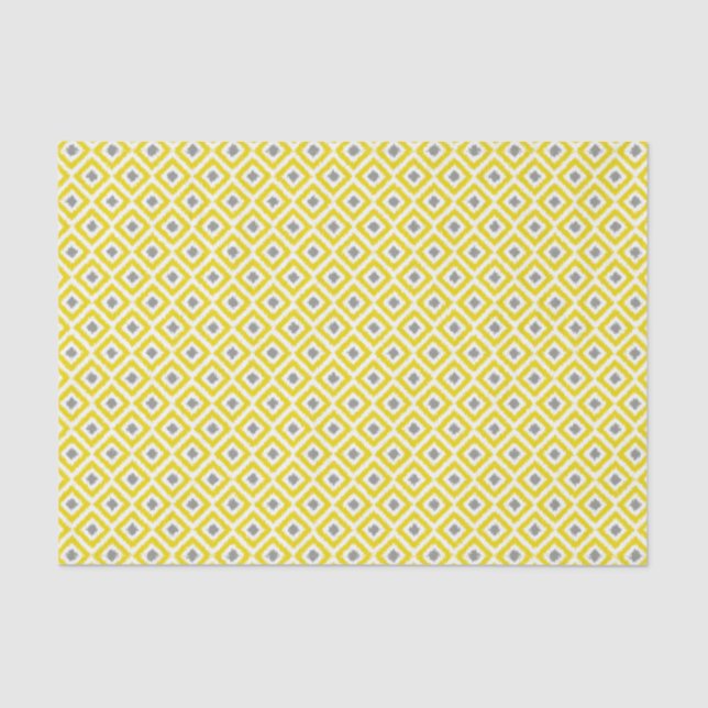 Papel De Seda Patrón de diamantes de ikat amarillo y gris (Anverso)