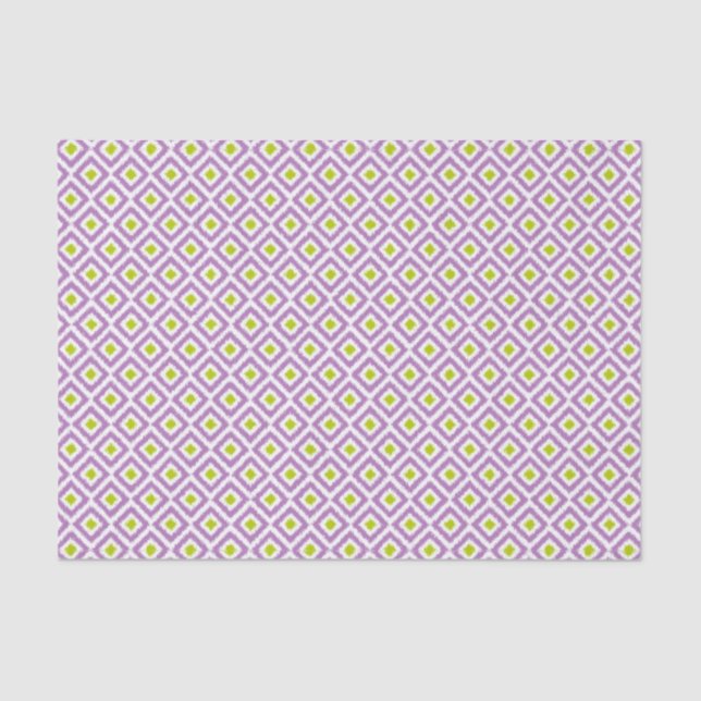 Papel De Seda Patrón de diamantes de ikat morado y verde (Anverso)