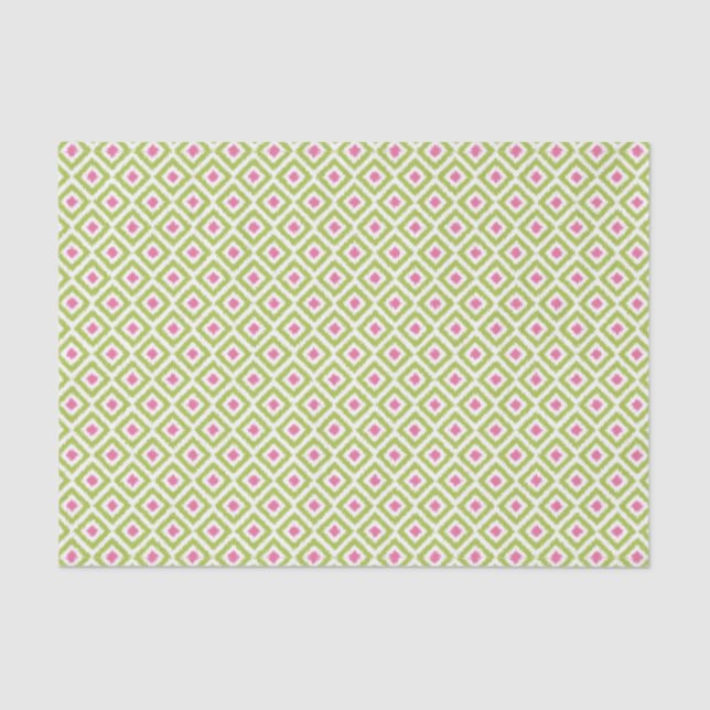 Papel De Seda Patrón de diamantes de ikat verde y rosa (Anverso)