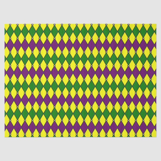 Papel De Seda Patrón de diamantes de Mardi Gras Harlequin (Anverso)