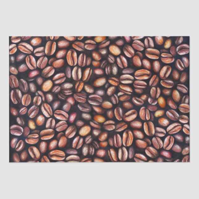 Papel De Seda Patrón de dibujo de lápiz de judías de café Marrón (Anverso)