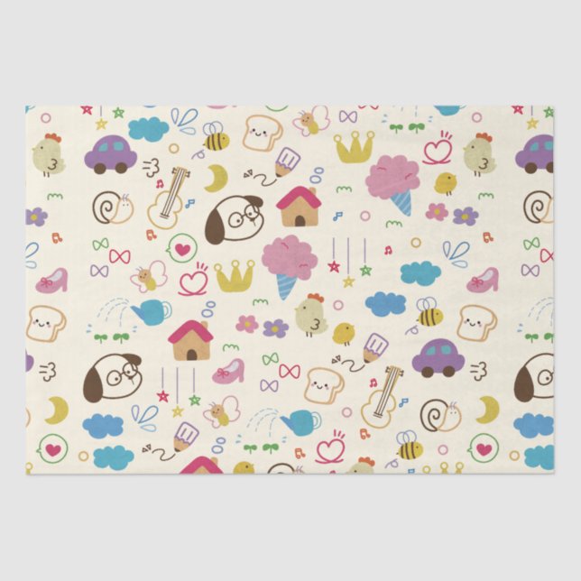Papel De Seda Patrón de dibujos animados para niños (Anverso)