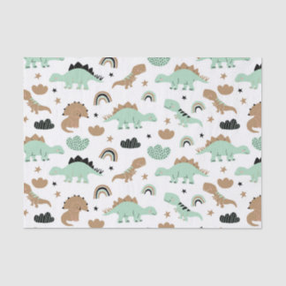 Papel De Seda Patrón de dinosaurio verde de menta