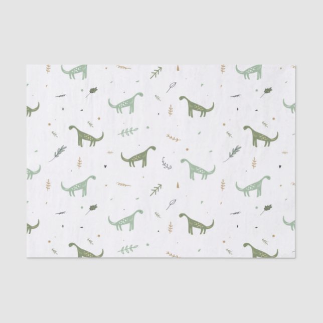 Papel De Seda Patrón de dinosaurio verde lindo (Anverso)