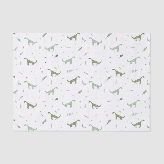 Papel De Seda Patrón de dinosaurio verde lindo (Anverso)