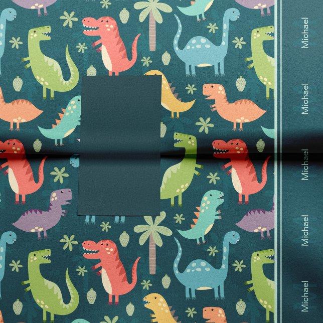 Papel De Seda Patrón de dinosaurios Azul Monogramado Niño Fiesta (Subido por el creador)