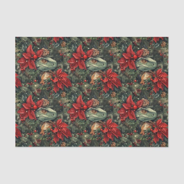 Papel De Seda Patrón de dinosaurios feriales de los navidades (Anverso)
