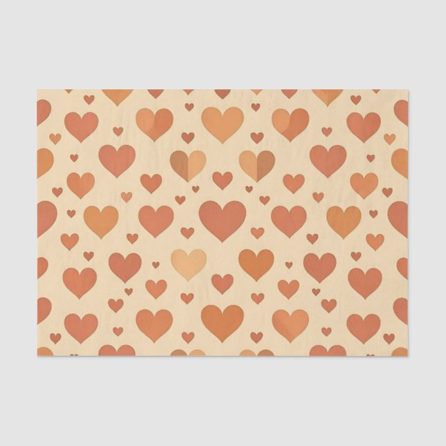 Papel De Seda Patrón de dispersión de corazón de terracota (Anverso)
