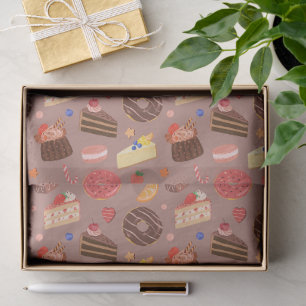 Papel De Seda Patrón de Donut de Chocolate y Postres Gourmet