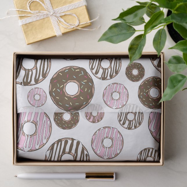 Papel De Seda Patrón De Donuts, Donuts Rosados, Donuts Marrones (Regalo )