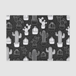 Papel De Seda Patrón de doodle de cactus en blanco y negro