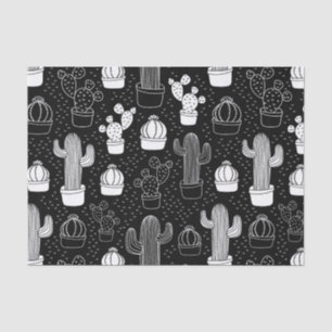 Papel De Seda Patrón de doodle de cactus en blanco y negro