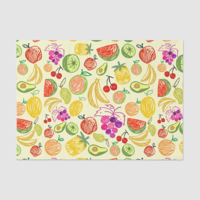 Papel De Seda Patrón de Doodle de Fruta Variado (Anverso)