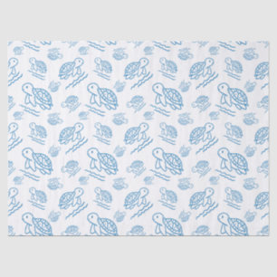 Papel De Seda Patrón de Doodle Náutico de Tortuga Marina Adorabl