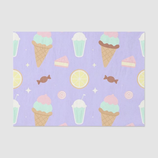 Papel De Seda Patrón de dulces de helado Kawaii (Anverso)