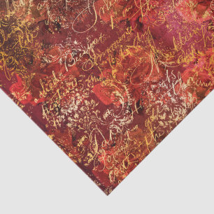 Papel De Seda Patrón de efímeras de otoño dorado rojo