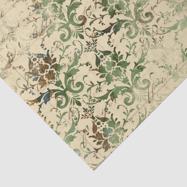 Papel De Seda Patrón de Efímeras Verde y Beige de Otoño (Detalle)
