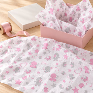 Papel De Seda Patrón de elefante bebé rosa y gris