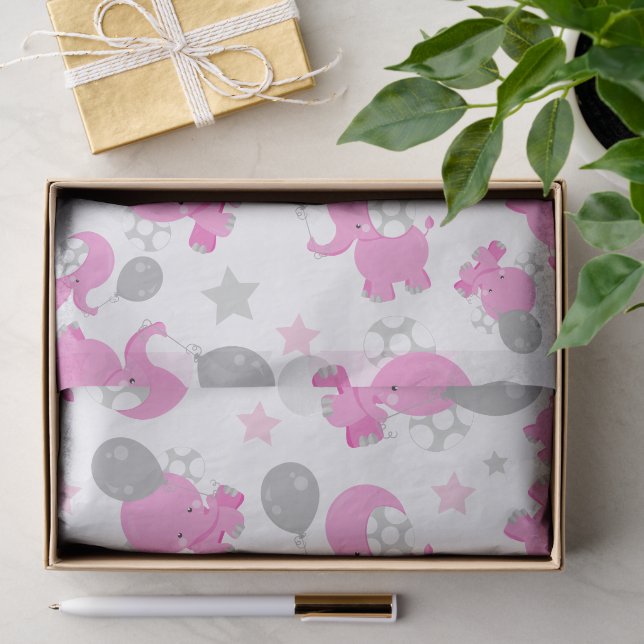 Papel De Seda Patrón De Elefantes Rosa, Elefantes Cutos, Estrell (Regalo )
