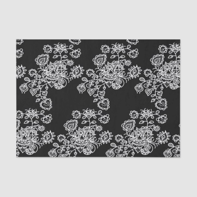 Papel De Seda Patrón de encaje blanco y negro moderno y trendy (Anverso)
