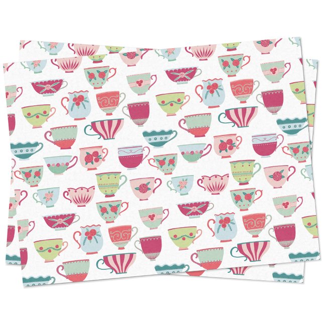 Papel De Seda Patrón de equipo (Retro vintage pastel teacup pattern tissue paper)