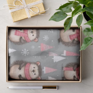 Papel De Seda Patrón de Erizo Adorable Rosa Gris Navidad 