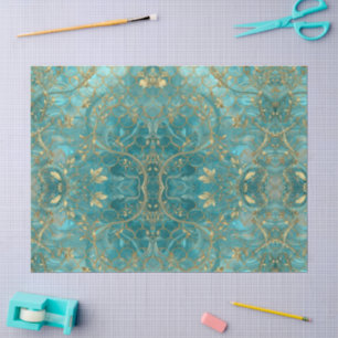Papel De Seda Patrón de escama de sirena dorada y perlada acuáti