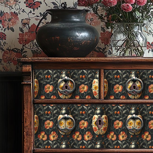 Papel De Seda Patrón de escarabajo floral amarillo y negro vinta (Subido por el creador)