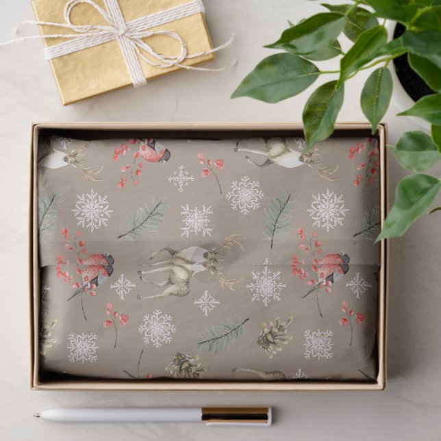 Papel De Seda Patrón de estadios de renos y bosques de aves navi (Regalo )