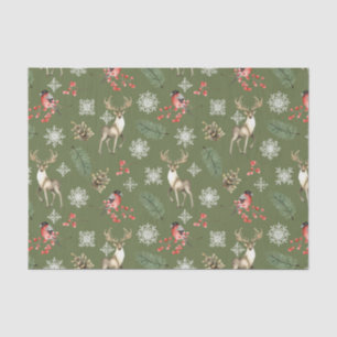 Papel De Seda Patrón de estadios de renos y bosques de aves navi