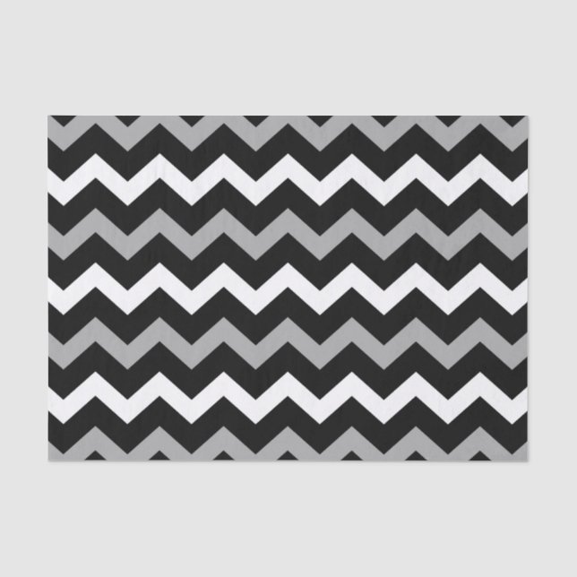 Papel De Seda Patrón de estampado de Chevron negro blanco y gris (Anverso)