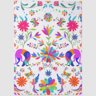 Papel De Seda Patrón de estilo Otomi con Weims, conejos y pájaro