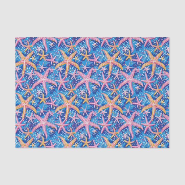 Papel De Seda Patrón de Estrella de Mar Rosa y Azul Decoupage (Anverso)