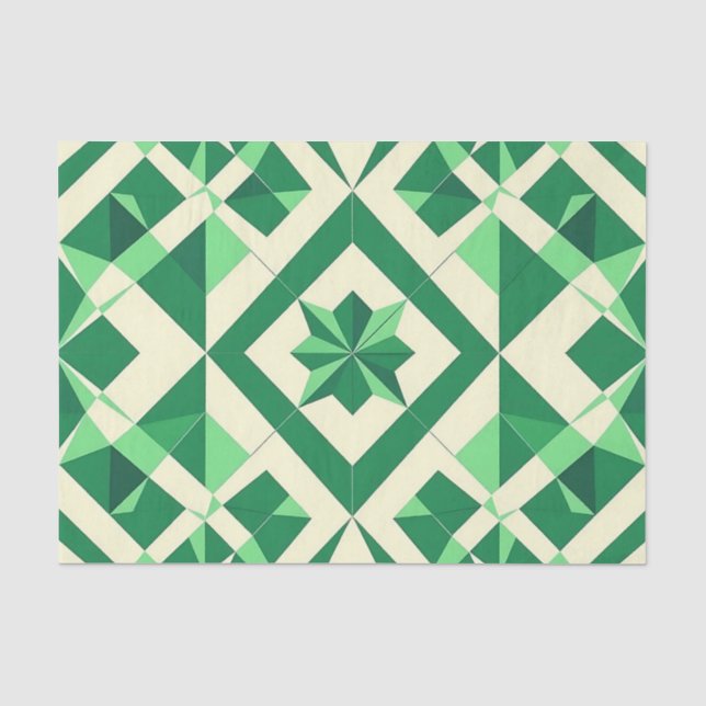 Papel De Seda Patrón de estrella geométrica verde esmeralda (Anverso)