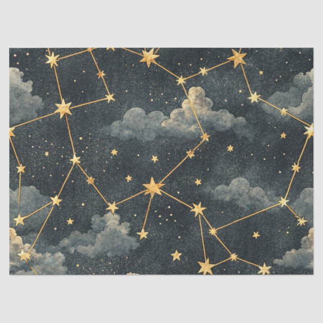 Papel De Seda Patrón de estrellas de constelación celestial (1) (Anverso)