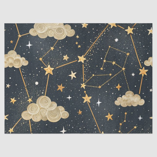 Papel De Seda Patrón de estrellas de constelación celestial (2) (Anverso)