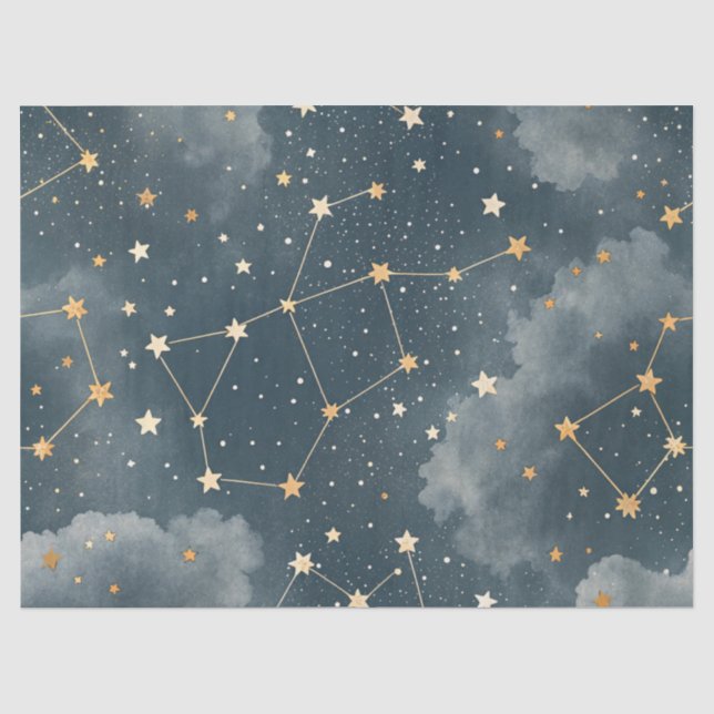 Papel De Seda Patrón de estrellas de constelación celestial (4) (Anverso)