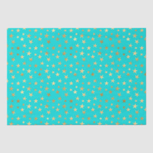 Papel De Seda Patrón de estrellas turquesas y doradas