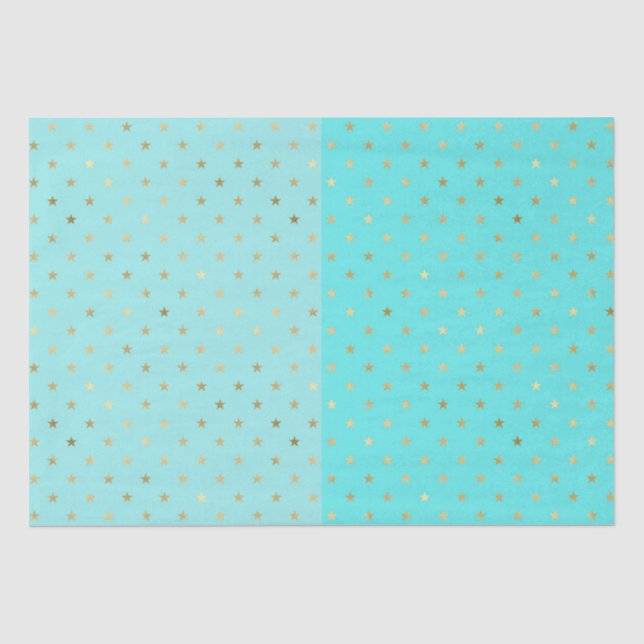 Papel De Seda Patrón de estrellas turquesas y doradas (Anverso)