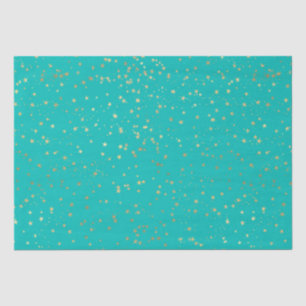Papel De Seda Patrón de estrellas turquesas y doradas