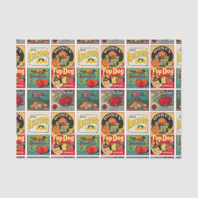 Papel De Seda Patrón de etiqueta de fruta de cosecha (Anverso)