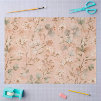 Papel De Seda Patrón de eucalipto acuarela floral Vintage Blush