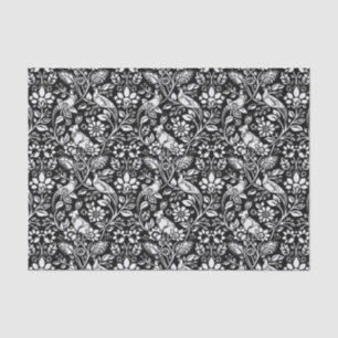 Papel De Seda Patrón de faisán y liebre, negro y blanco