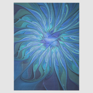 Papel De Seda Patrón de fantasía de flor azul, arte fractal abst